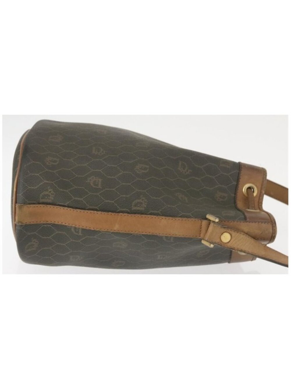 Authentic Christian Dior Honeycomb Canvas Shoulder Bag PVC Black Gold - Picture 8 of 16